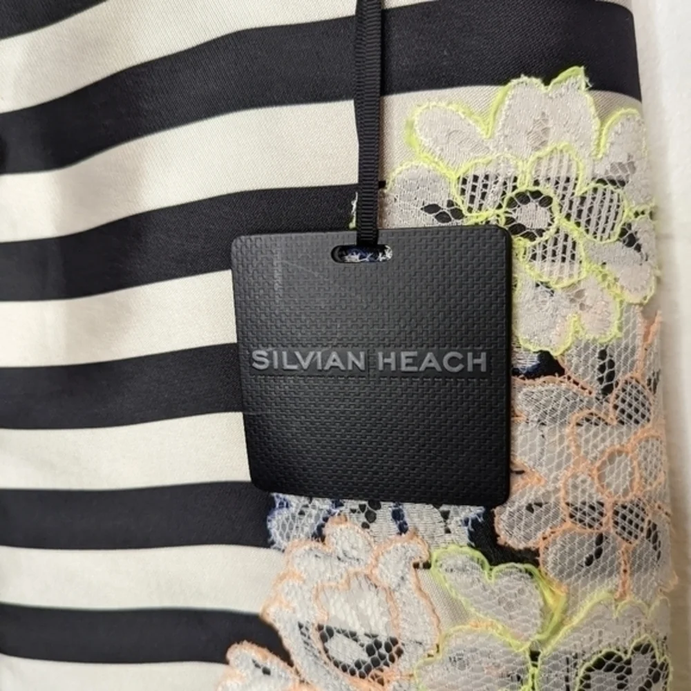 Silvian Heach NWT Stripped Mini Skirt with neon floral embroidered pattern sz XS - Picture 8 of 9